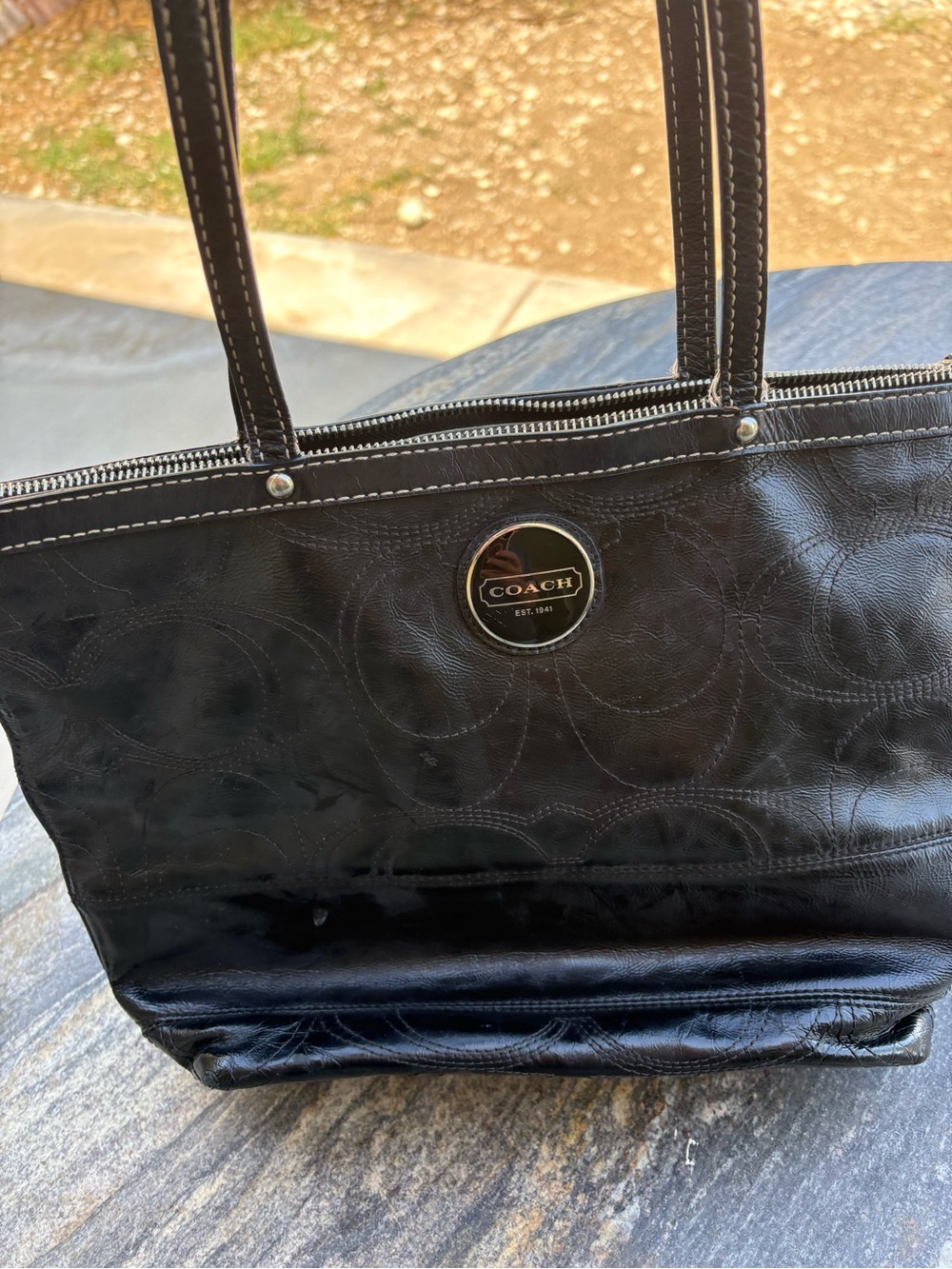 Coach Black Embossed Signature Leather Tote